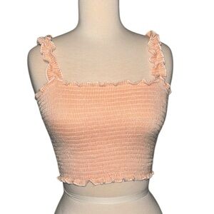 CAUTION TO THE WIND Pink ruffled strapped cropped top in women’s size medium